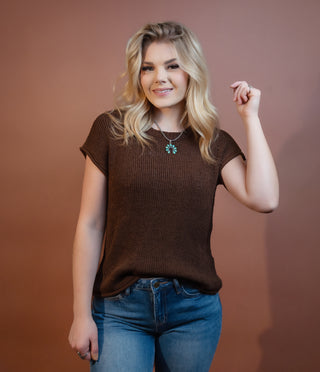 BLUE PEPPER Heritage Short Sleeve Top, Chocolate