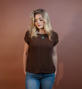 BLUE PEPPER Heritage Short Sleeve Top, Chocolate