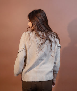 ALLIE ROSE Women's Latte Weather Stitch Knit Sweater