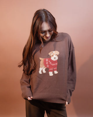 BLUE PEPPER Women's Puppy Love Chocolate Sweater