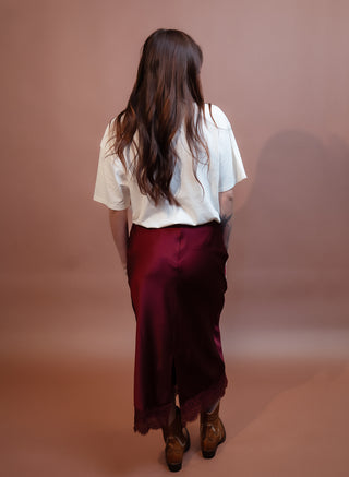 BLUE PEPPER Women's Burgundy After Dark Lace Midi Skirt