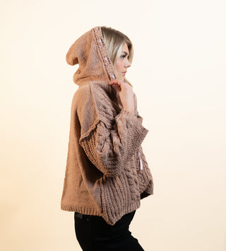 POL Women's Caramel Comfort V-Neck Cable Sweater