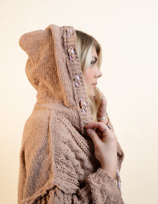POL Women's Caramel Comfort V-Neck Cable Sweater
