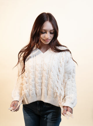 POL Women's Cozy Knot Chenille V-Neck Sweater