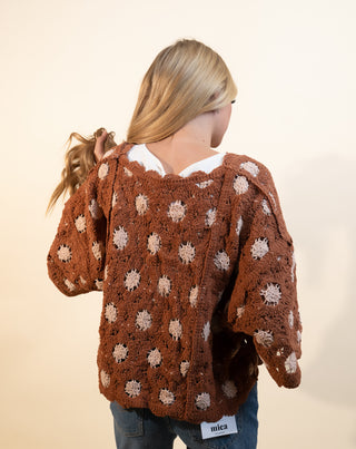 POL Women's Orchard Weave 3/4 Sleeve Top, Brick/Latte