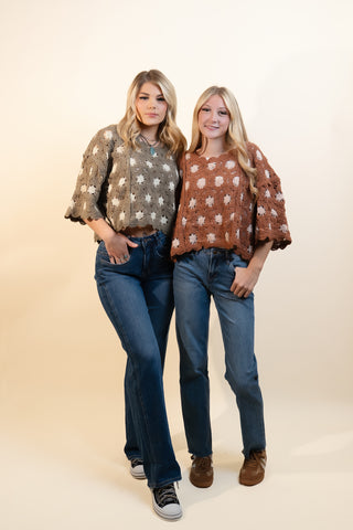 POL Women's Orchard Weave 3/4 Sleeve Top, Brick/Latte
