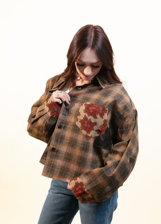 POL Women's Chocolate Wildflower Patch Shacket