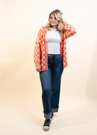 COZY CO Women's Pumpkin Check Jacquard Cardigan