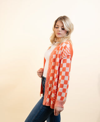 COZY CO Women's Pumpkin Check Jacquard Cardigan