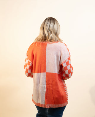 COZY CO Women's Pumpkin Check Jacquard Cardigan