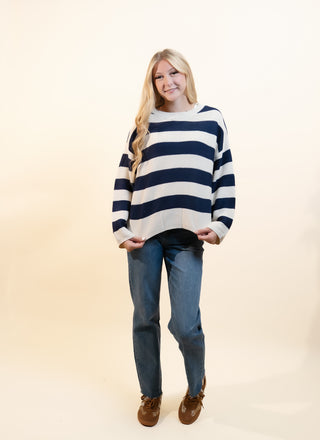 COZY CO Women's Striped Light Knit Pullover Sweater