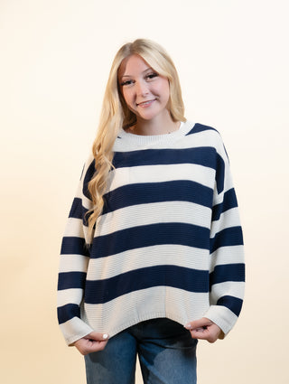 COZY CO Women's Striped Light Knit Pullover Sweater
