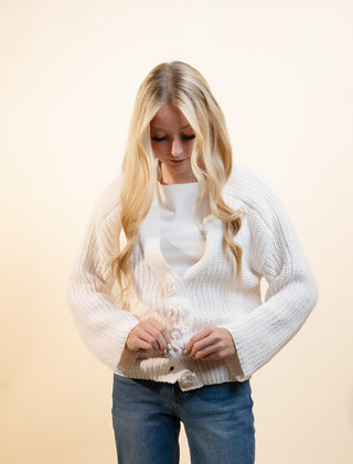 POL Women's Acorn Lane Statement Button Cardigan
