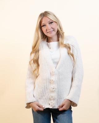 POL Women's Acorn Lane Statement Button Cardigan