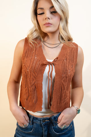 COZY CO Women's Cinnamon Tie Sweater Vest