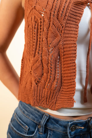 COZY CO Women's Cinnamon Tie Sweater Vest