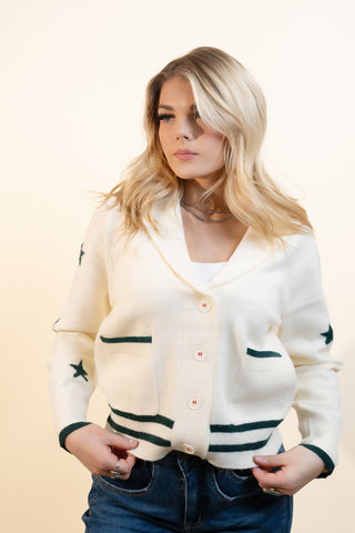 HEM & THREAD Women's Merry Evergreen Shawl Cardigan