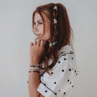 K'LANI "Flirt" Polka Dot in Cream & Black with Green Accent Hair Tie Bracelets
