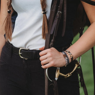 K'LANI "Gallop" Horse & Bit Equestrian Accents in Rich Brown & Blue Hair Tie Bracelets