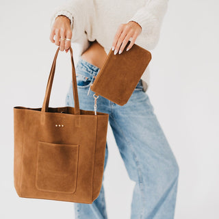 Pretty Simple Dawn Suede Carryall Tote in Camel