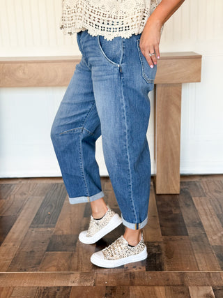 4 Way Stretch Slouchy Straight Jeans Cuffed Hem