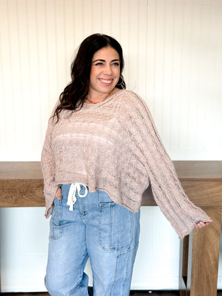 Twist & Turn Cable Knit Top, Caramel Almond