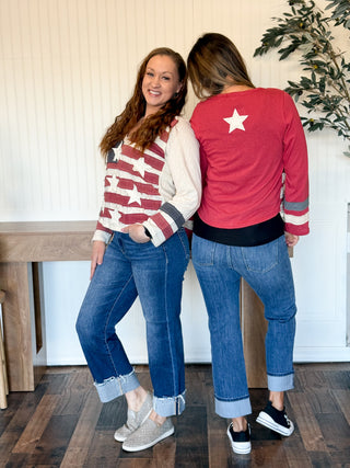 All American Ease Long Sleeve Top, Red