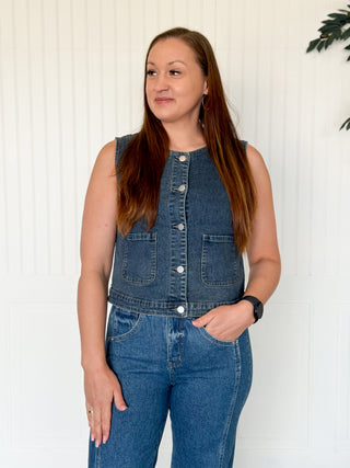 Classic Round-Neck Denim Vest