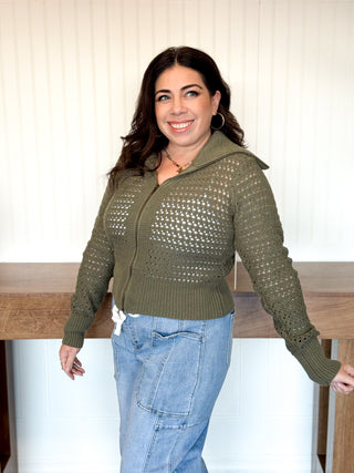 Olive Grove Zip-Up Knit Jacket