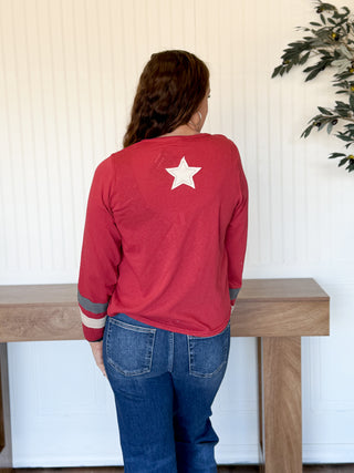 All American Ease Long Sleeve Top, Red