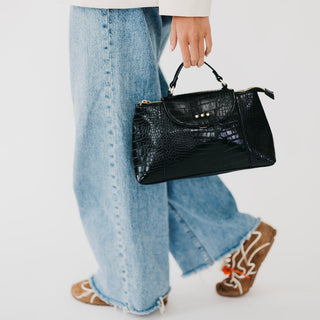 Pretty Simple Elena Croc Embossed Crossbody in Black