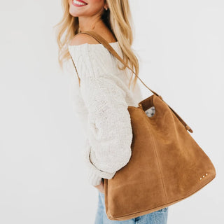 Pretty Simple Evie Suede Hobo Shoulder Bag, Camel