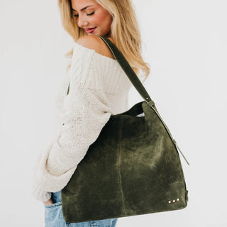 Pretty Simple Evie Suede Hobo Shoulder Bag, Olive