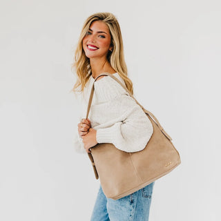 Pretty Simple Evie Suede Hobo Shoulder Bag, Taupe