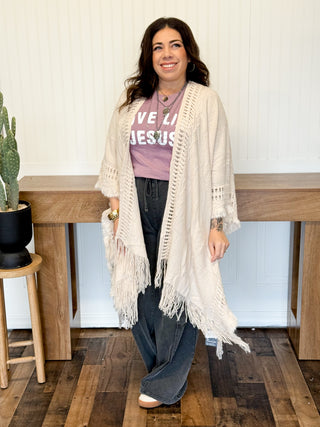 Canyon Breeze Frayed Ruana One Size, Beige