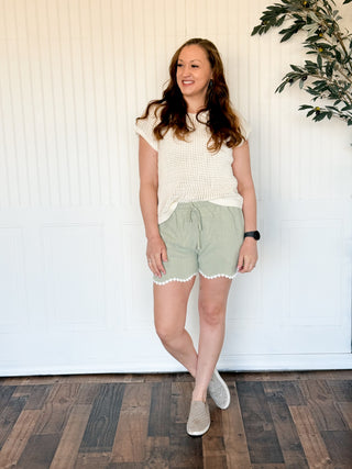 Breezy Linen-Tie Waist Shorts, Aloe