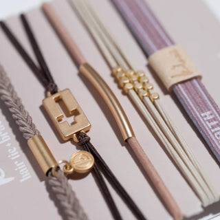 K'LANI "Faith" Warm Neutrals with Gold Cross Hair Tie Bracelets