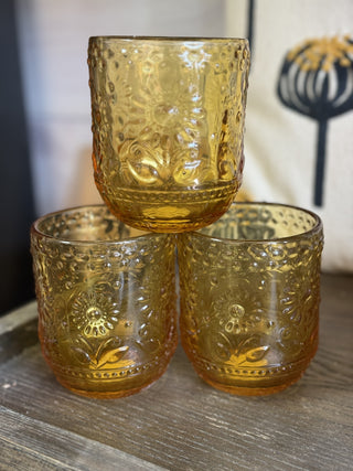 Embossed Amber Drinking Glasses