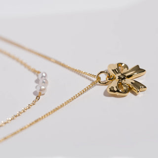 K'LANI "Grace" Gold Bow with Pearl Accent Necklace Set