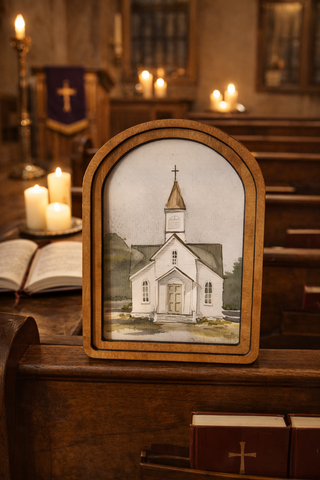 Watercolor Church Framed Art 8.25x11"