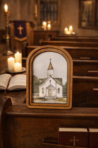 Top Watercolor Church Art Framed Art 6"x8"