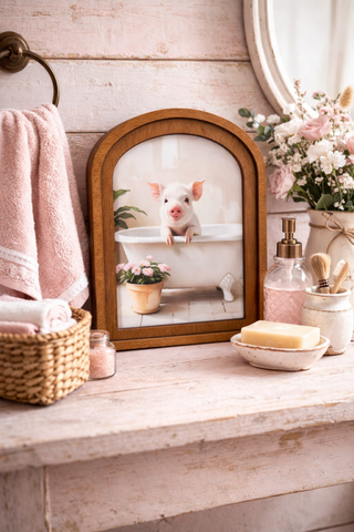 Pig in the Tub Arch Framed Art 6x8"