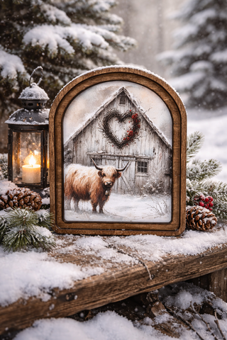 Valentine Highland Barn Arch Framed Art 6x8"
