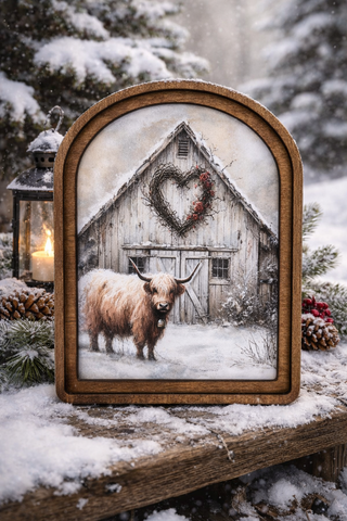 Valentine Highland Barn Arch Framed Art 8.25x11"