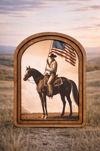 Patriotic Cowboy Arch Framed Art 6" x 8"