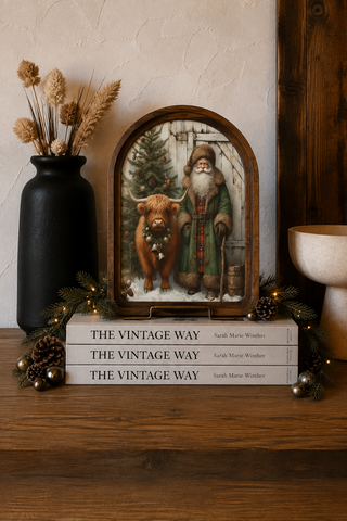 Highland Santa Green Christmas Arch Framed Art 6x8”