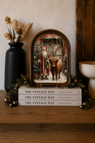 Highland Santa Red Arch Framed Art 8.25x11”