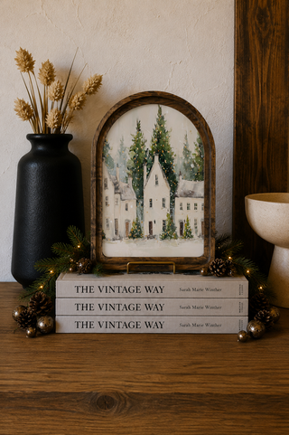 White Christmas Houses Arch Framed Art 8.25x11”