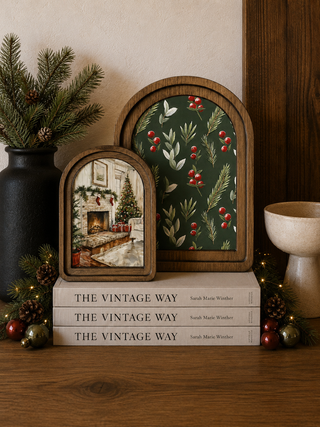 Christmas Fireplace Arch Framed Art Layered Set 6"x8" + 8.25"x11"