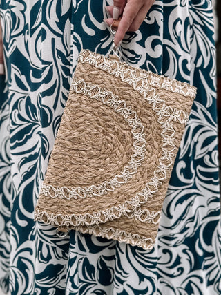 Katie Stitch Detail Straw Clutch & Crossbody Bag